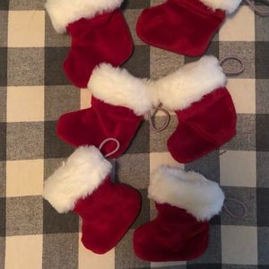 6 NWT tiny stockings for small treasures, red fabric has velvet-like texture.